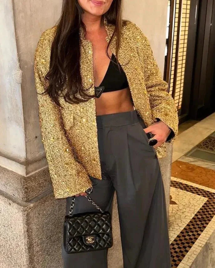 Odette | Women's Oversized Sequin Bomber Jacket