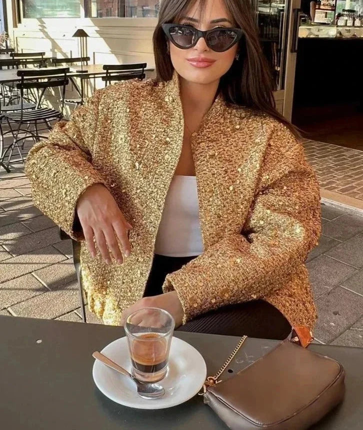Odette | Women's Oversized Sequin Bomber Jacket