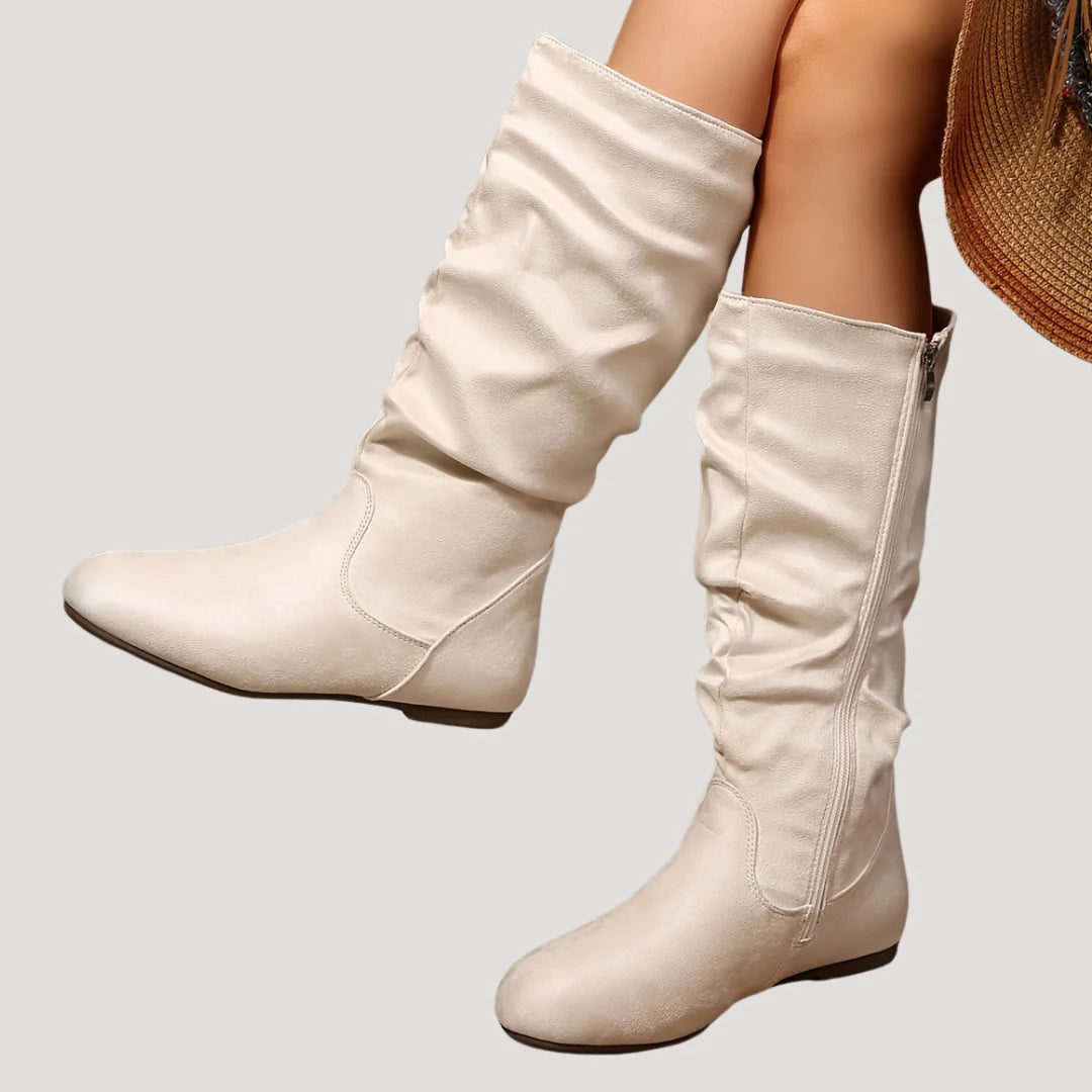 Olivia | Women's Slouch Round Toe Flat Mid Calf Boots