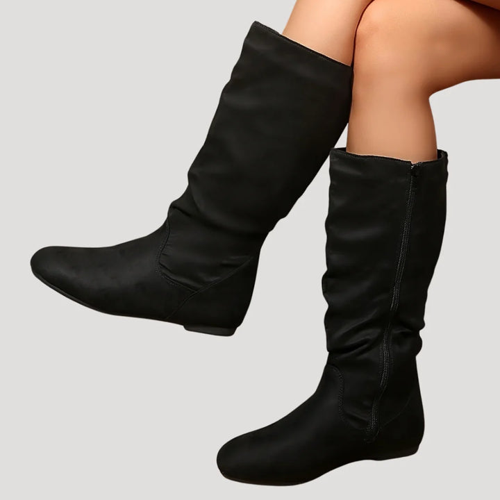 Olivia | Women's Slouch Round Toe Flat Mid Calf Boots