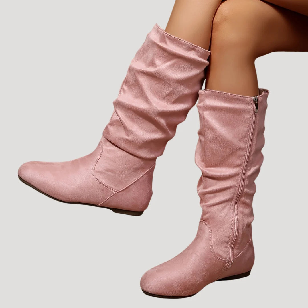 Olivia | Women's Slouch Round Toe Flat Mid Calf Boots