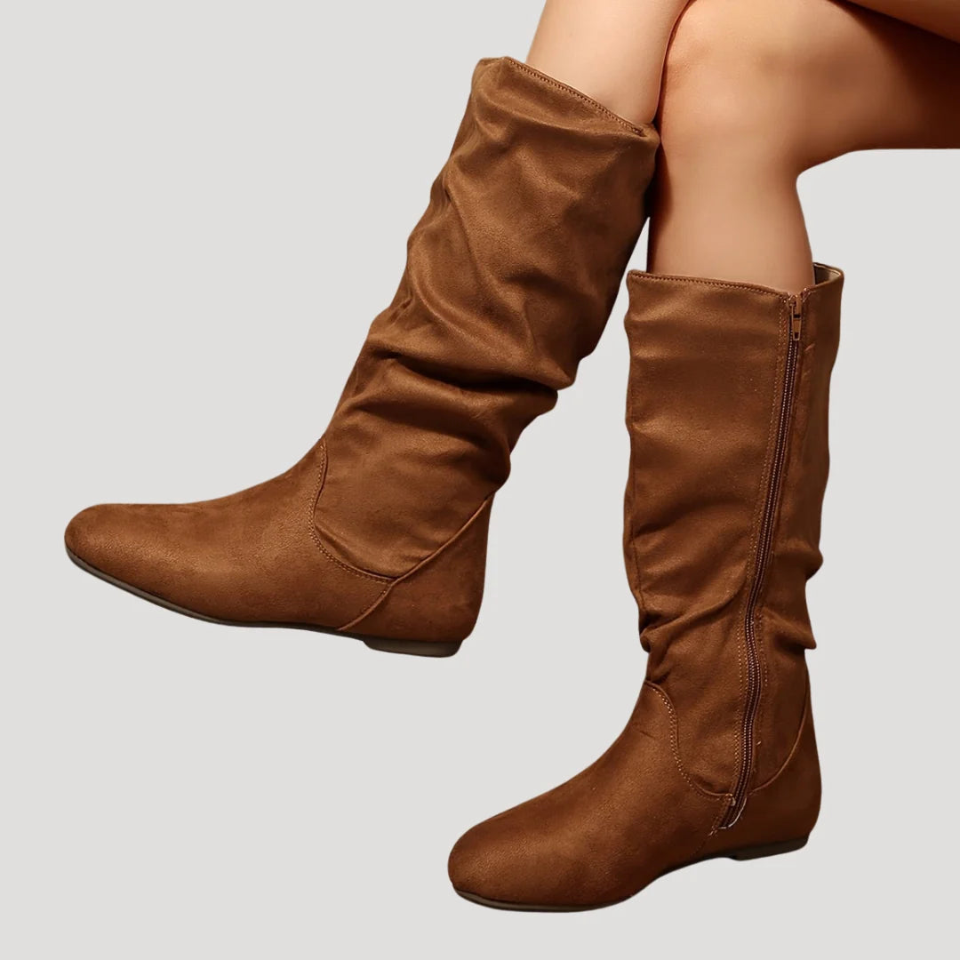 Olivia | Women's Slouch Round Toe Flat Mid Calf Boots