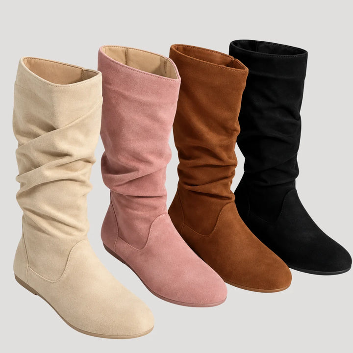 Olivia | Women's Slouch Round Toe Flat Mid Calf Boots