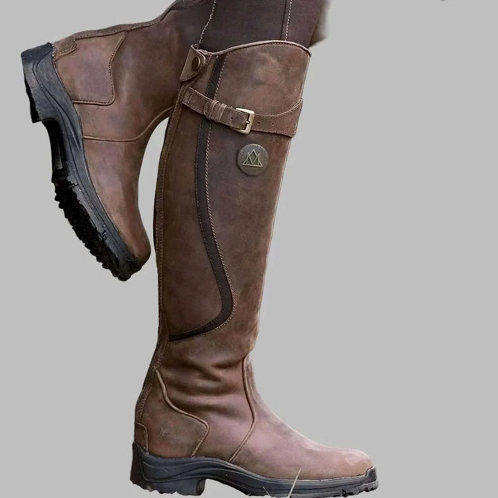 Pooja | Women's Knee High Belted Round Toe Boots