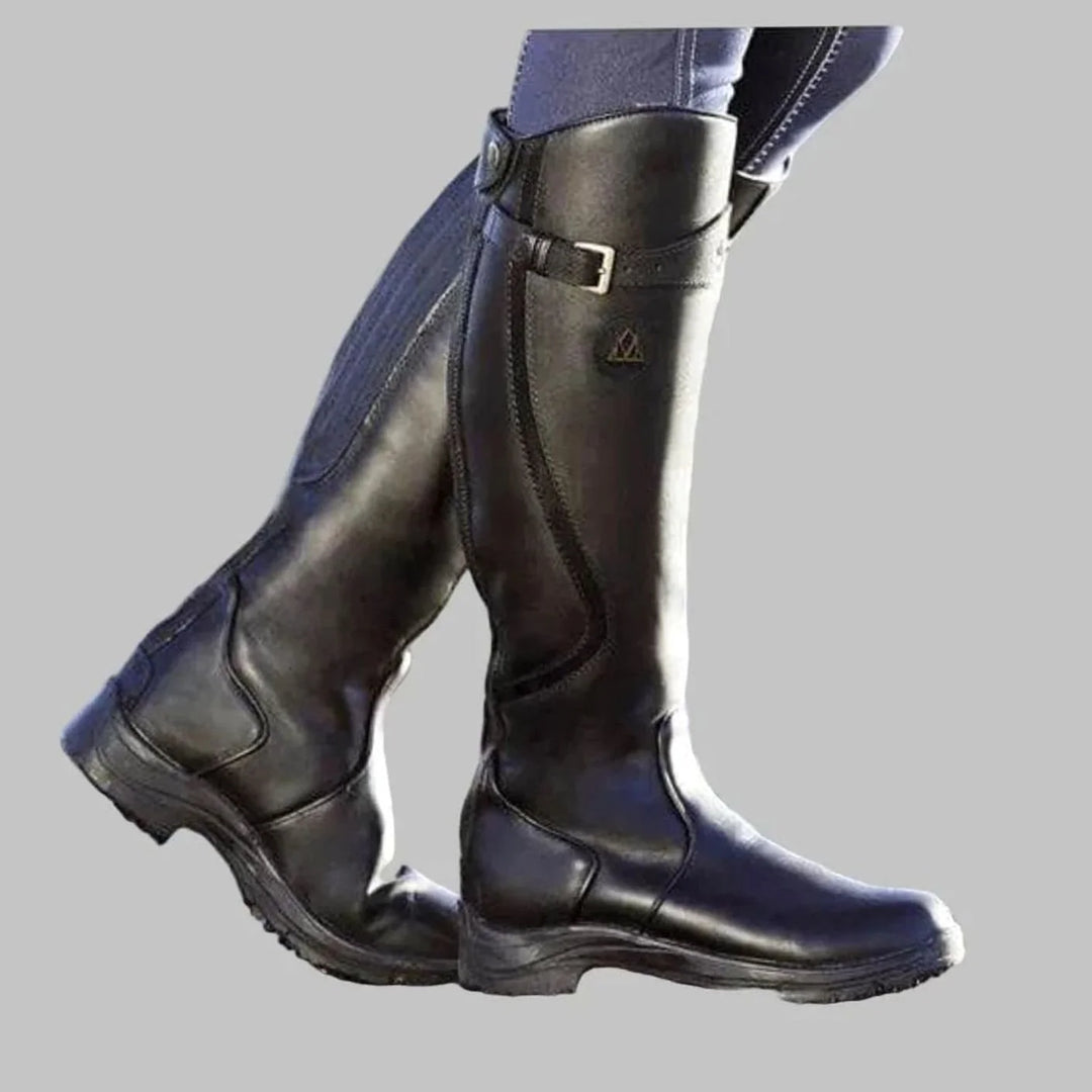 Pooja | Women's Knee High Belted Round Toe Boots