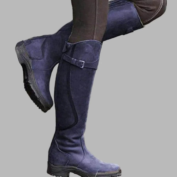 Pooja | Women's Knee High Belted Round Toe Boots