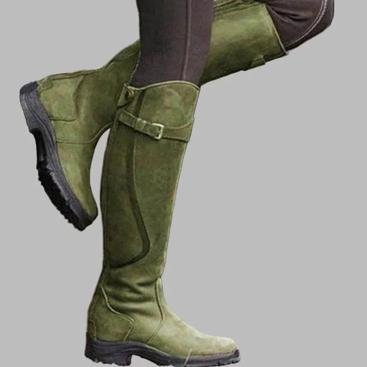 Pooja | Women's Knee High Belted Round Toe Boots