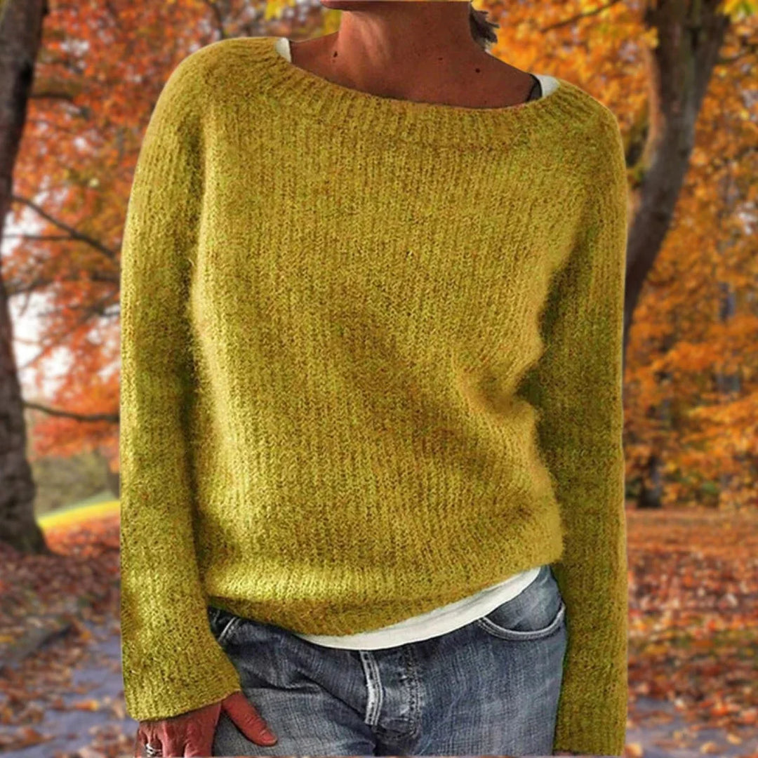 Priya | Women's Knit Sweater Boat Neckline Double Layer