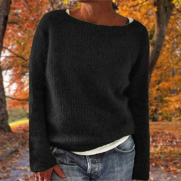 Priya | Women's Knit Sweater Boat Neckline Double Layer