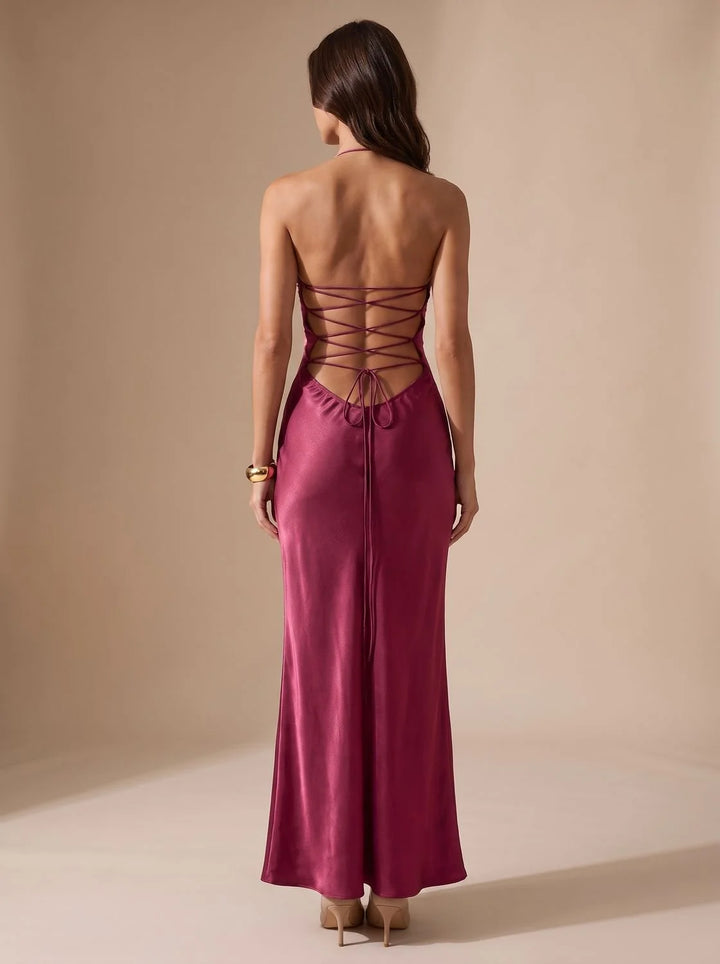 Rosie | Women's Embellished Halter Neck Open Back Maxi Dress