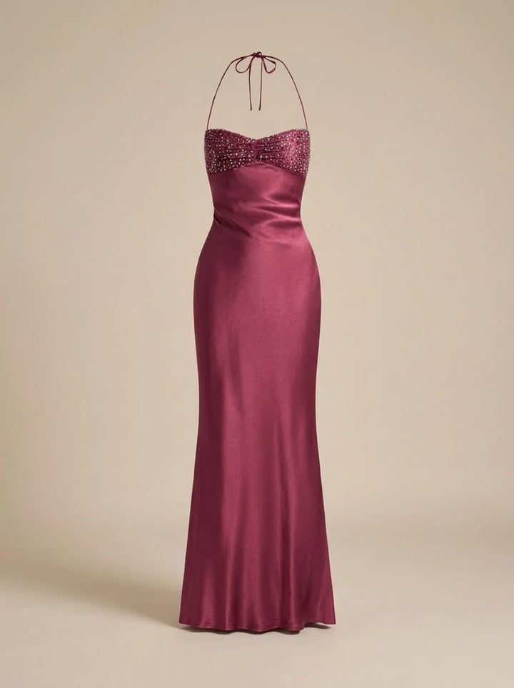 Rosie | Women's Embellished Halter Neck Open Back Maxi Dress
