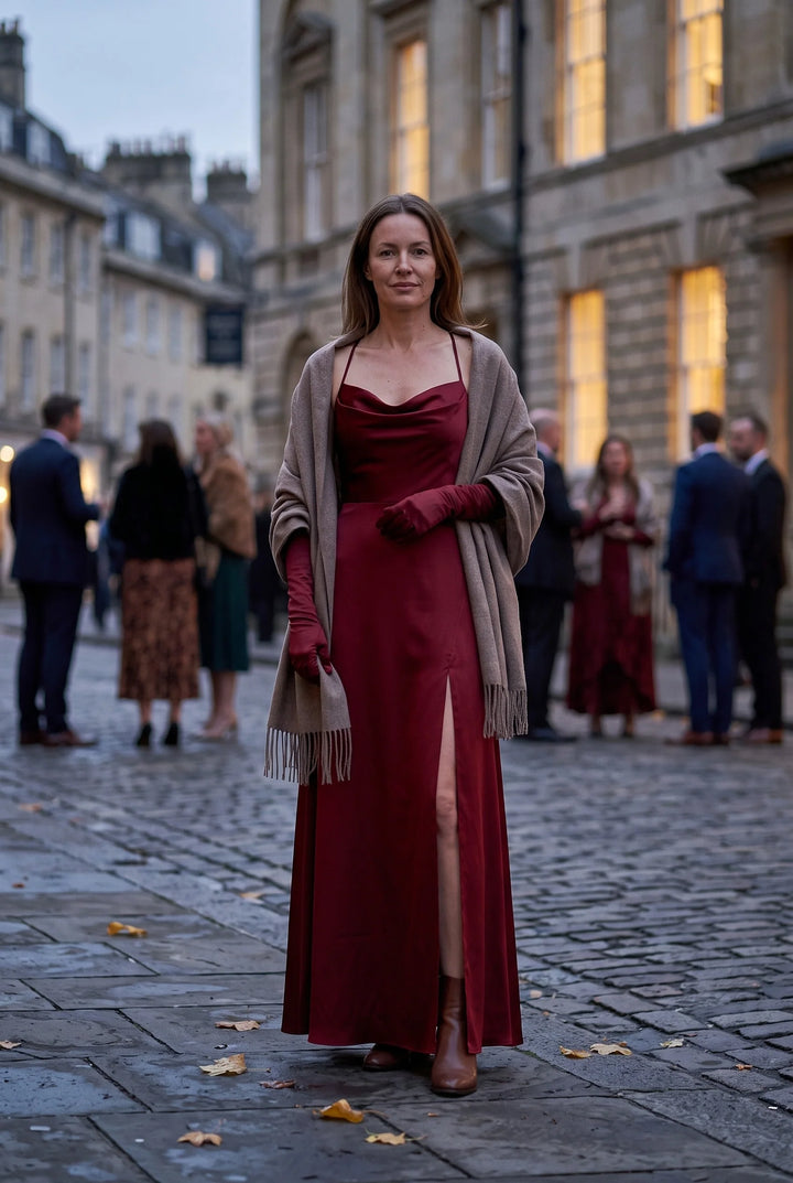 Rowena | Women's Satin Cowl Neck Evening Maxi Dress