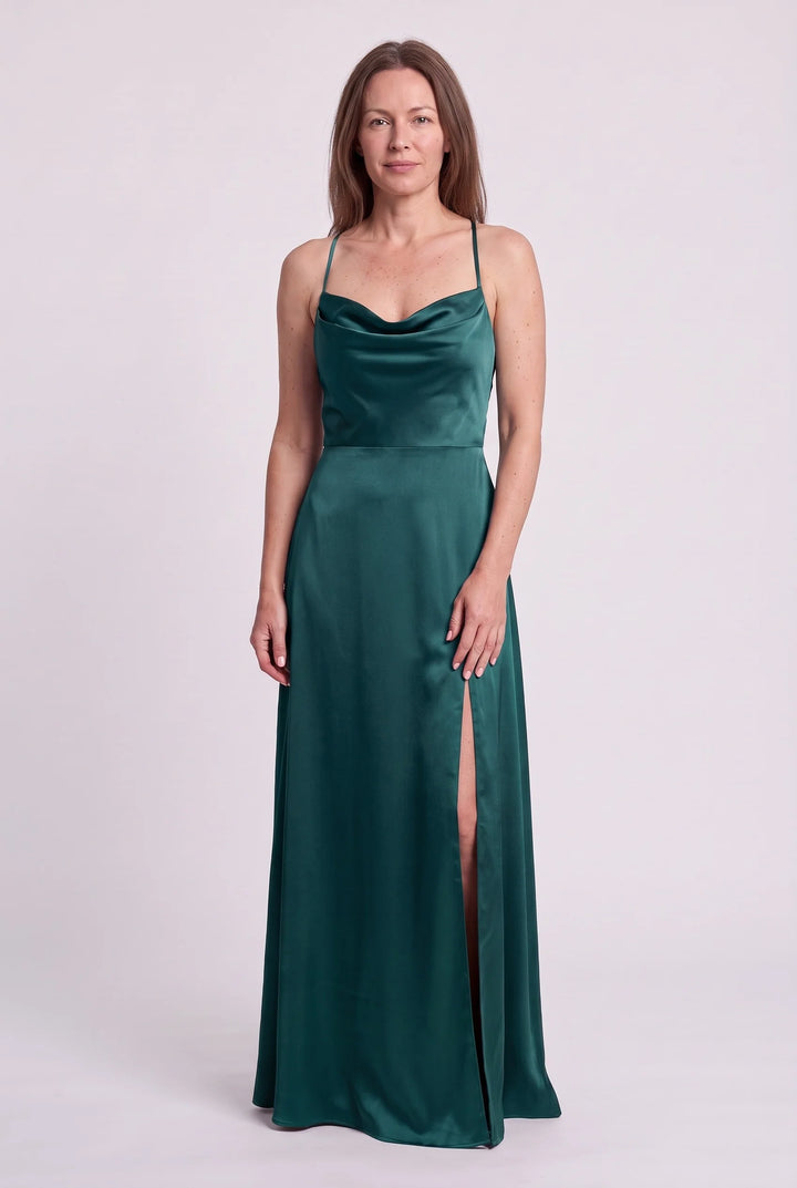 Rowena | Women's Satin Cowl Neck Evening Maxi Dress