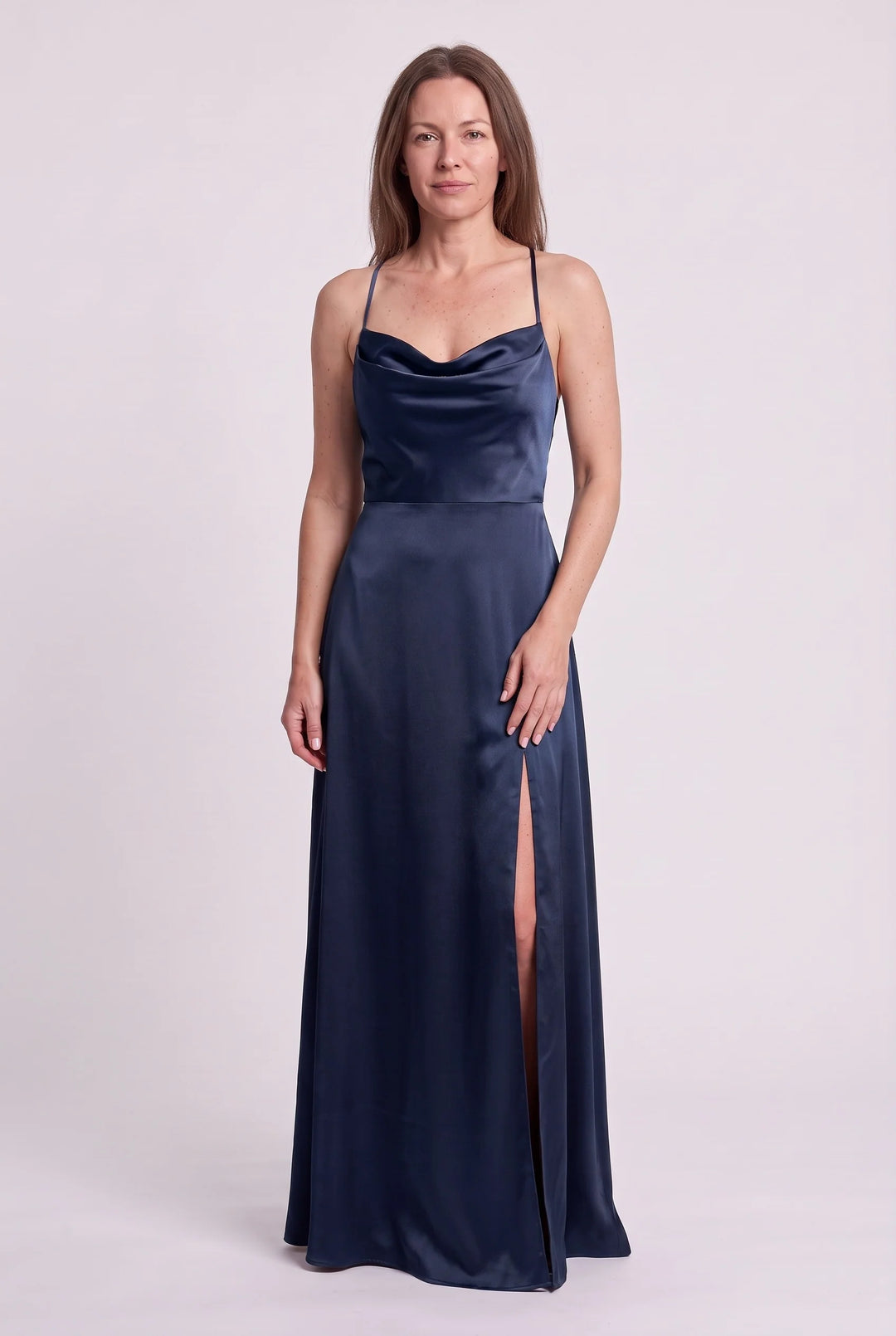 Rowena | Women's Satin Cowl Neck Evening Maxi Dress