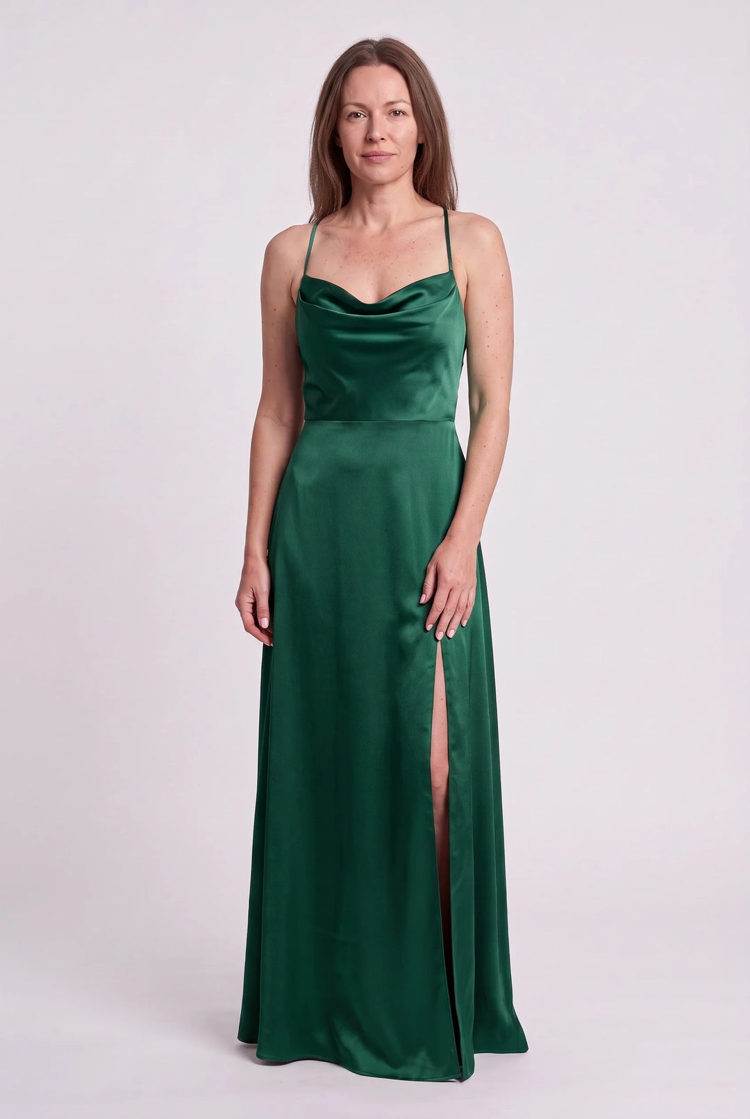 Rowena | Women's Satin Cowl Neck Evening Maxi Dress