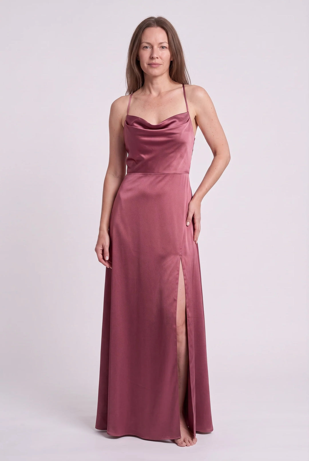 Rowena | Women's Satin Cowl Neck Evening Maxi Dress
