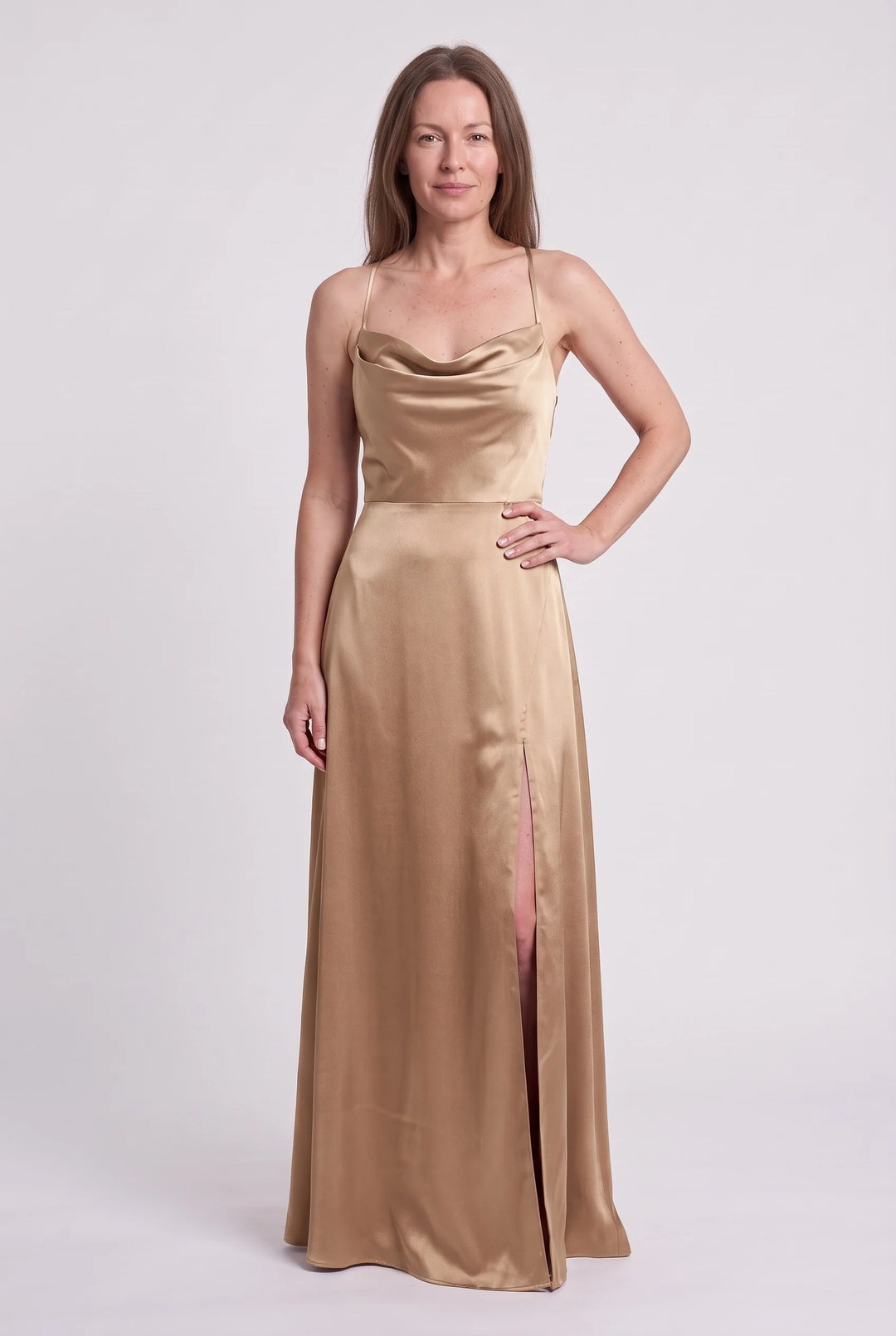 Rowena | Women's Satin Cowl Neck Evening Maxi Dress