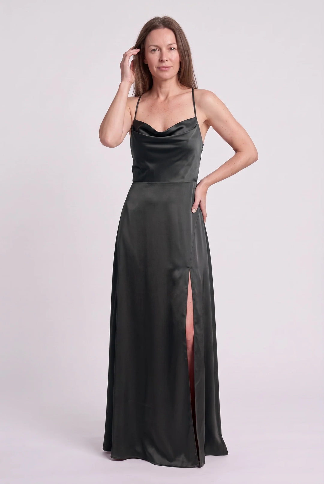Rowena | Women's Satin Cowl Neck Evening Maxi Dress