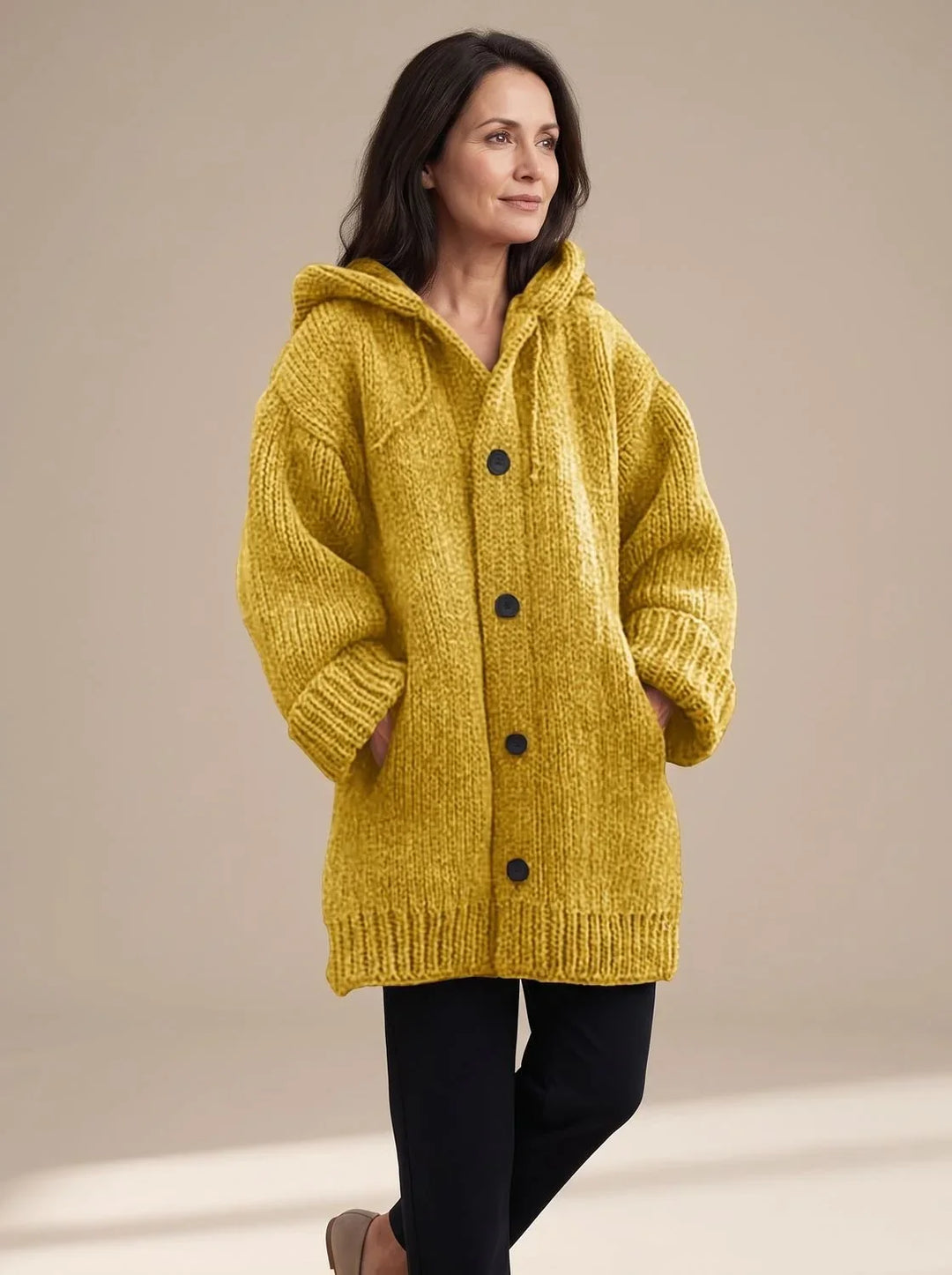 Sally | Women's Hooded Longline Chunky Button Up Cardigan