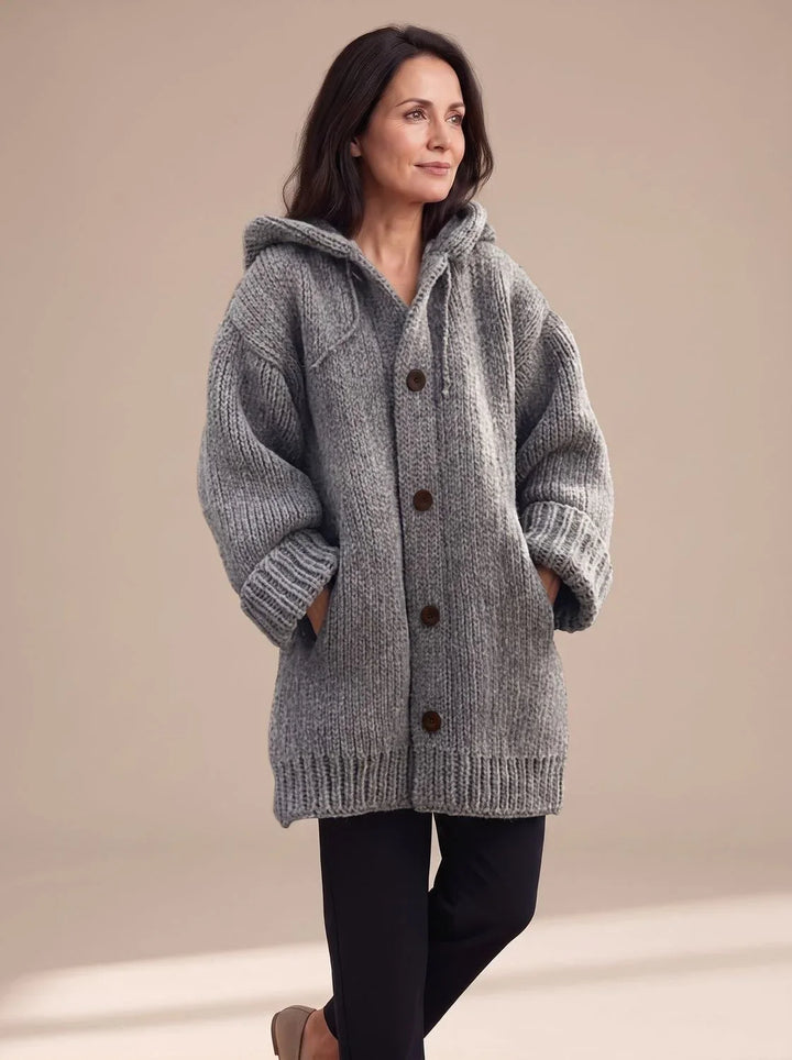 Sally | Women's Hooded Longline Chunky Button Up Cardigan