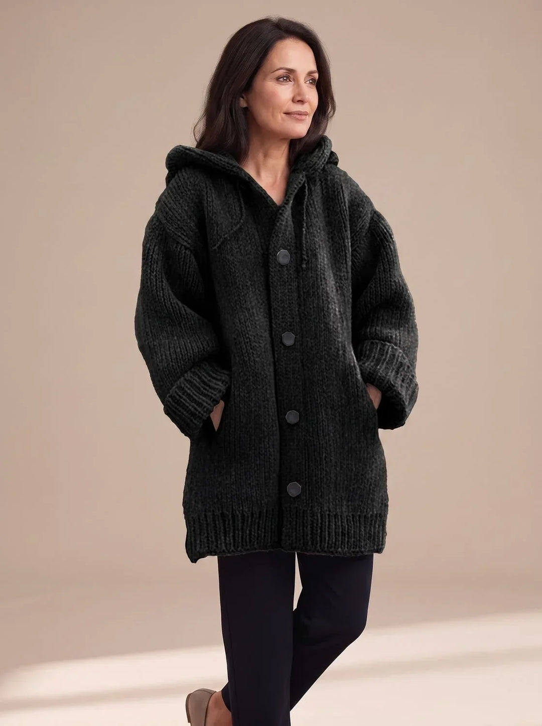 Sally | Women's Hooded Longline Chunky Button Up Cardigan