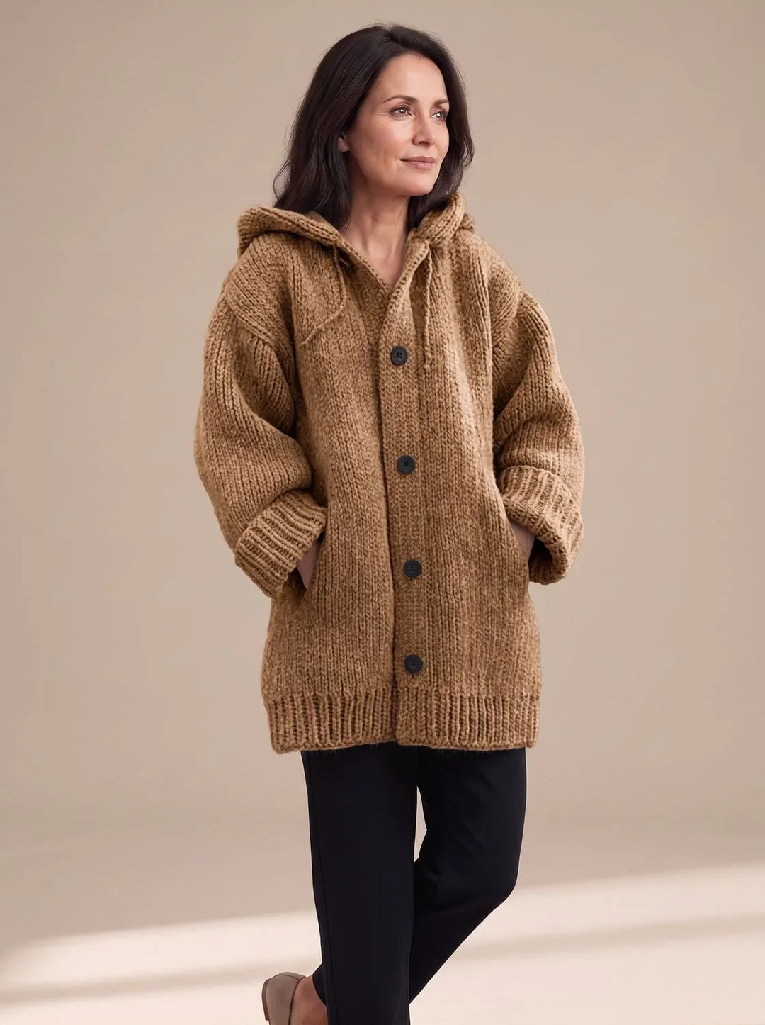 Sally | Women's Hooded Longline Chunky Button Up Cardigan