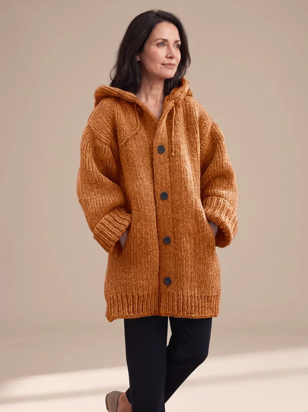 Sally | Women's Hooded Longline Chunky Button Up Cardigan