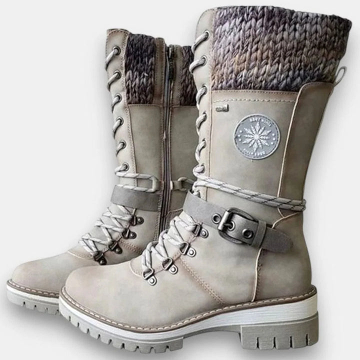 Sophie | Women's Knit Cuff Buckle Strap Lace Up Boots