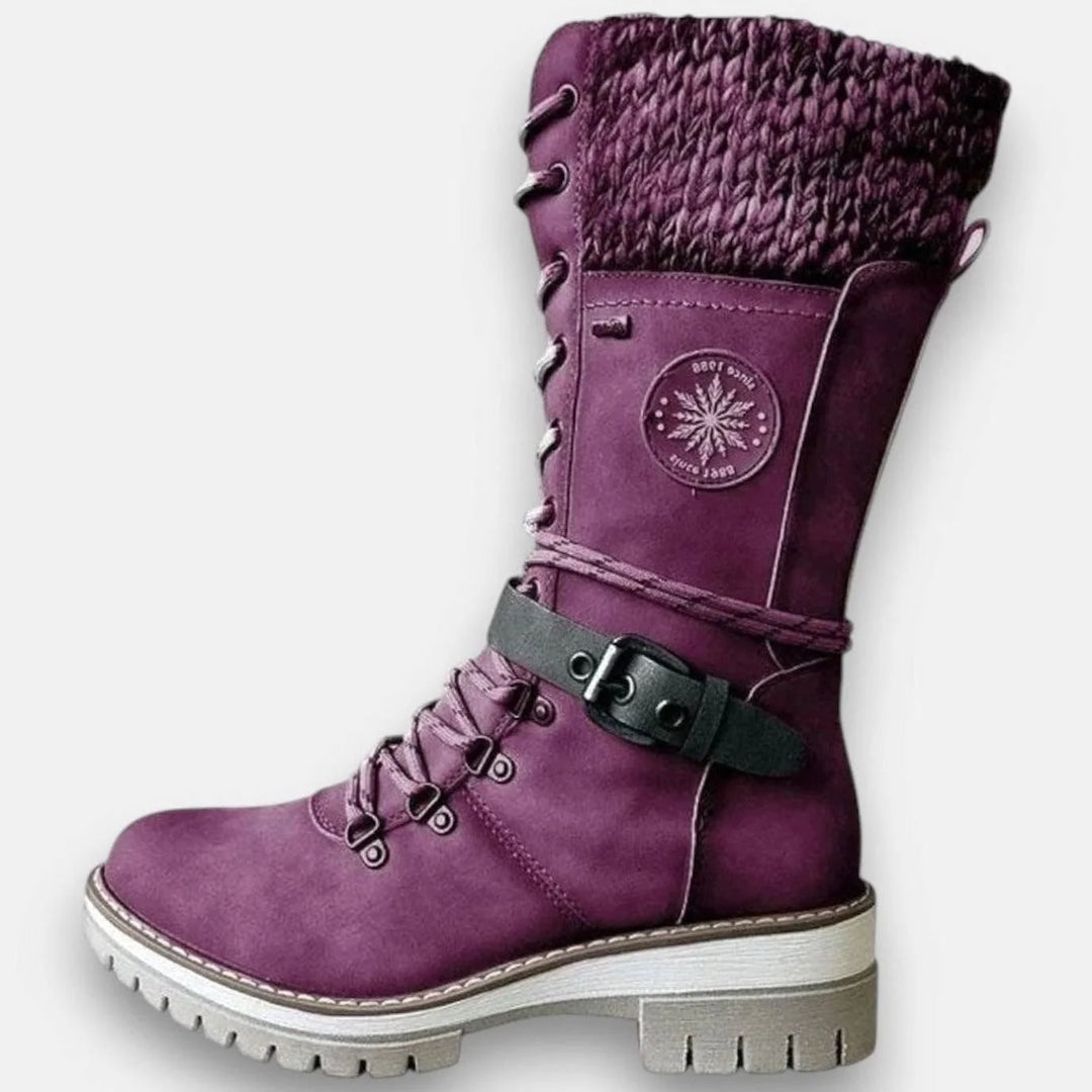Sophie | Women's Knit Cuff Buckle Strap Lace Up Boots