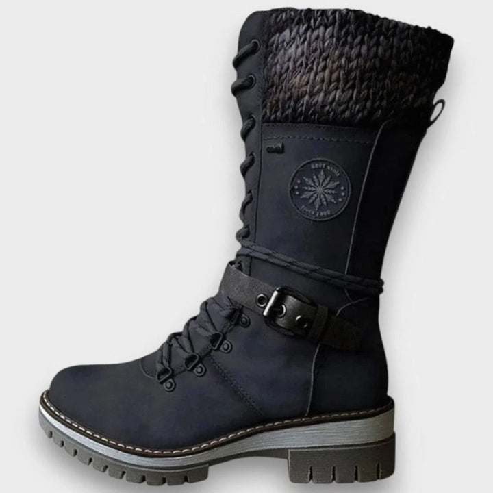 Sophie | Women's Knit Cuff Buckle Strap Lace Up Boots