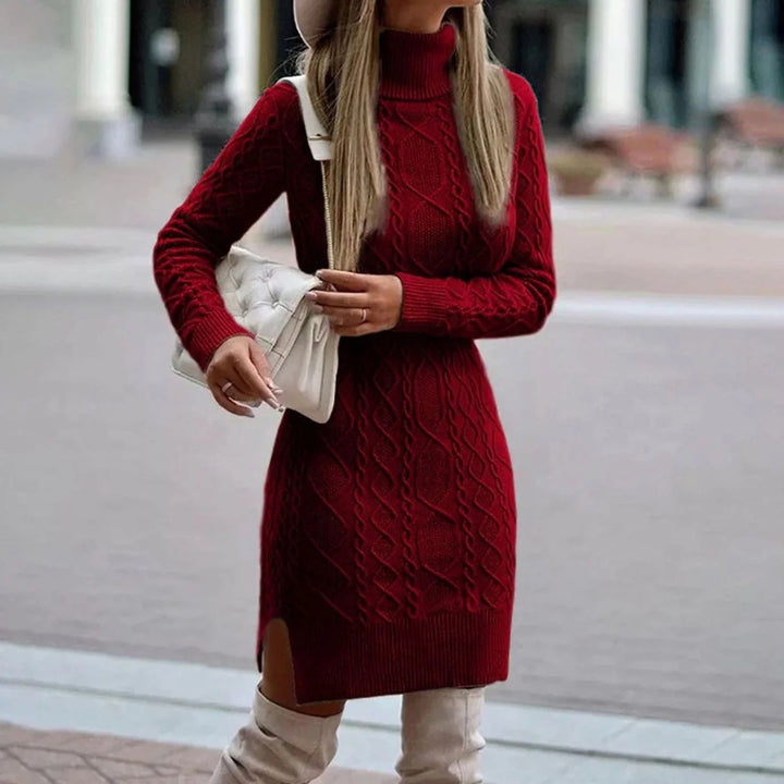 Stacy | Women's Cable-Knit Turtleneck Midi Dress