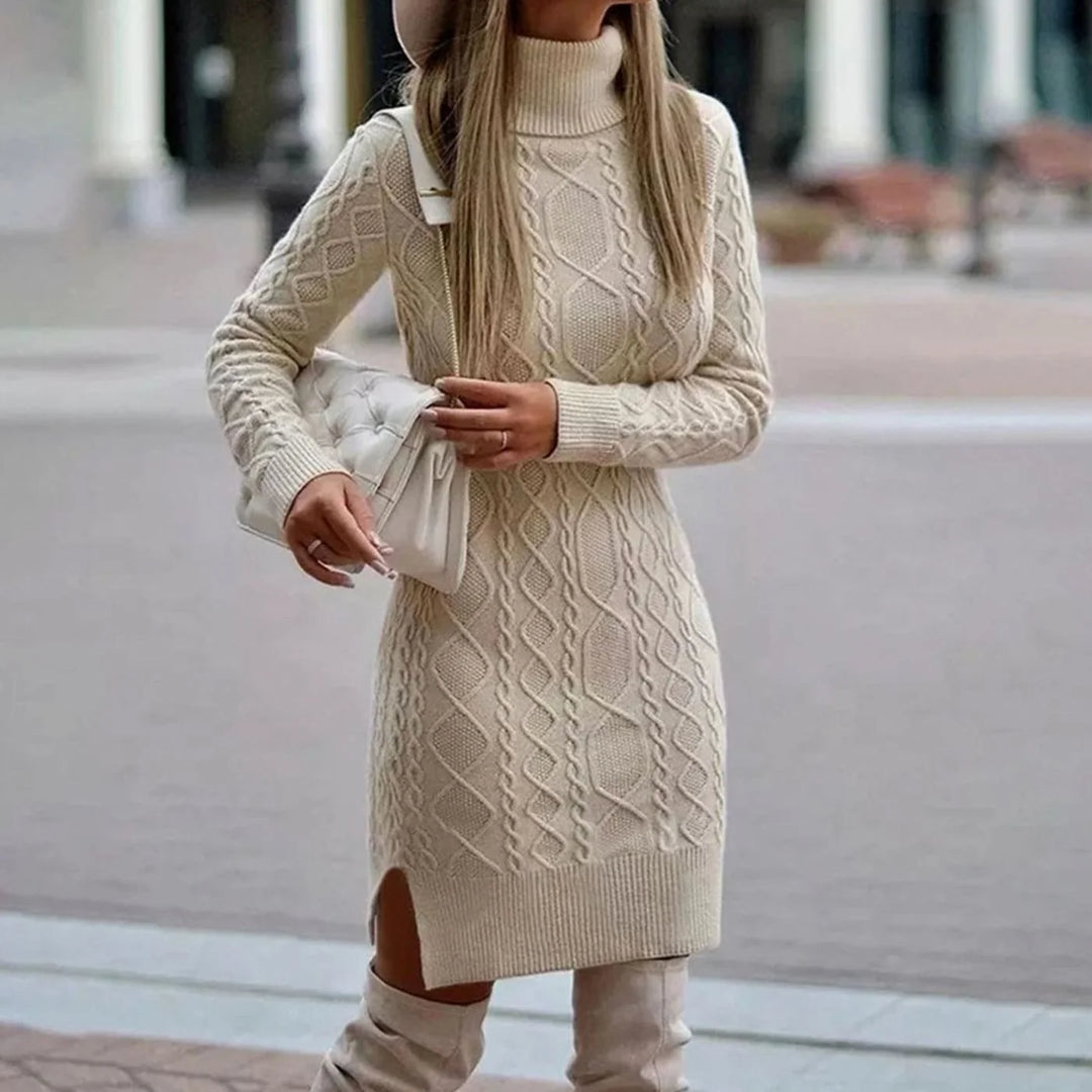 Stacy | Women's Cable-Knit Turtleneck Midi Dress