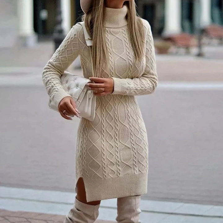 Stacy | Women's Cable-Knit Turtleneck Midi Dress