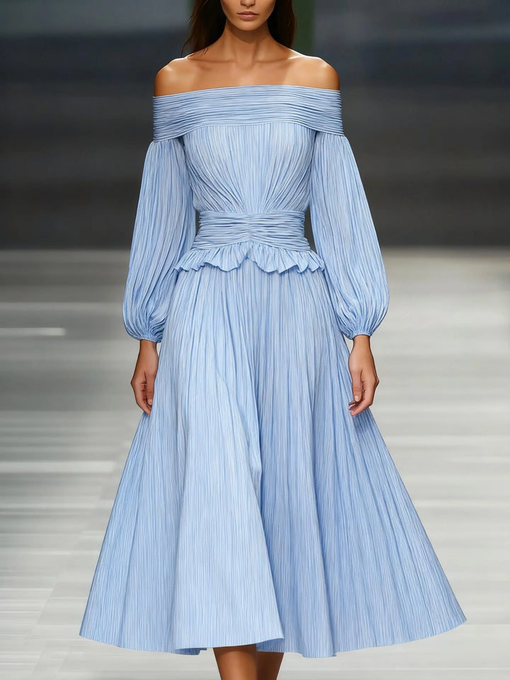 Suzanne | Women's Off-Shoulder Pleated Midi Dress