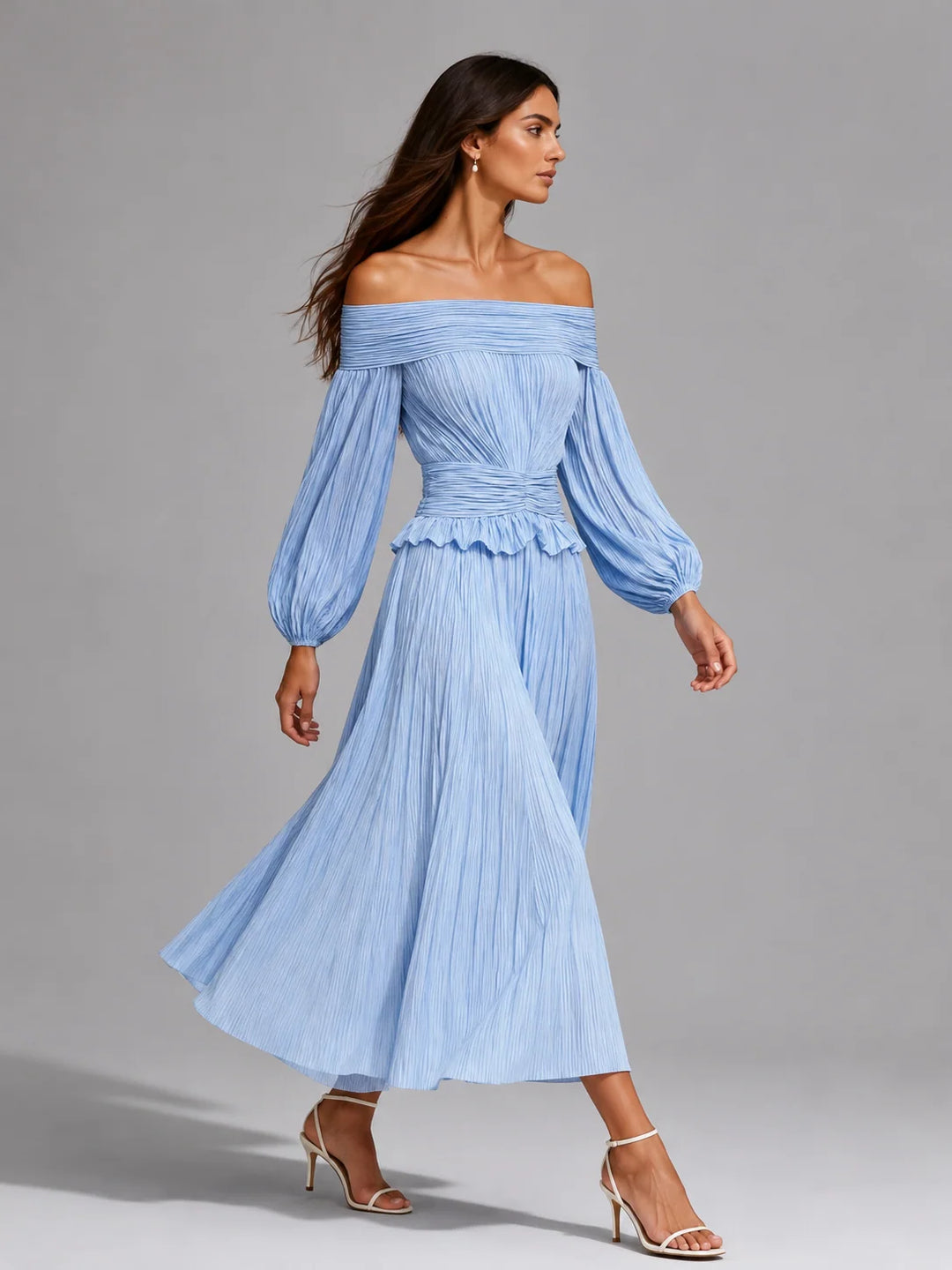 Suzanne | Women's Off-Shoulder Pleated Midi Dress
