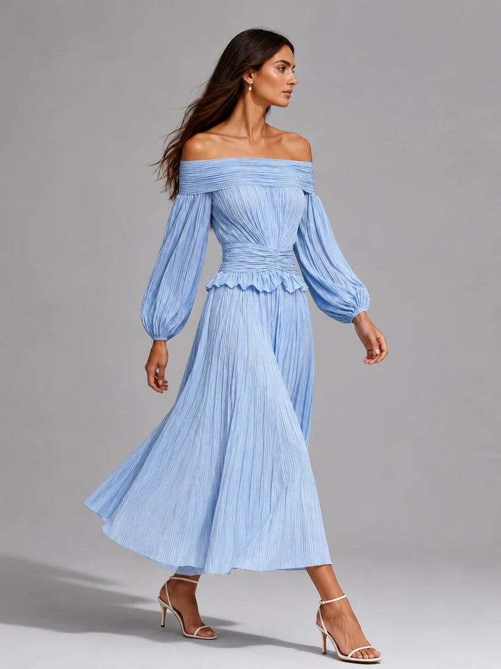 Suzanne | Women's Off-Shoulder Pleated Midi Dress