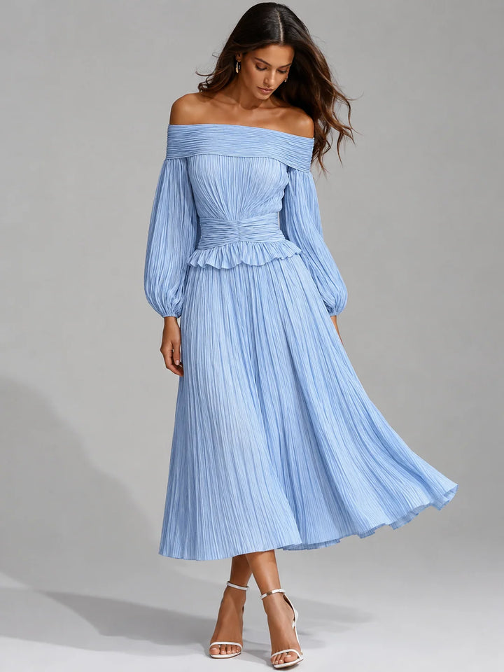 Suzanne | Women's Off-Shoulder Pleated Midi Dress