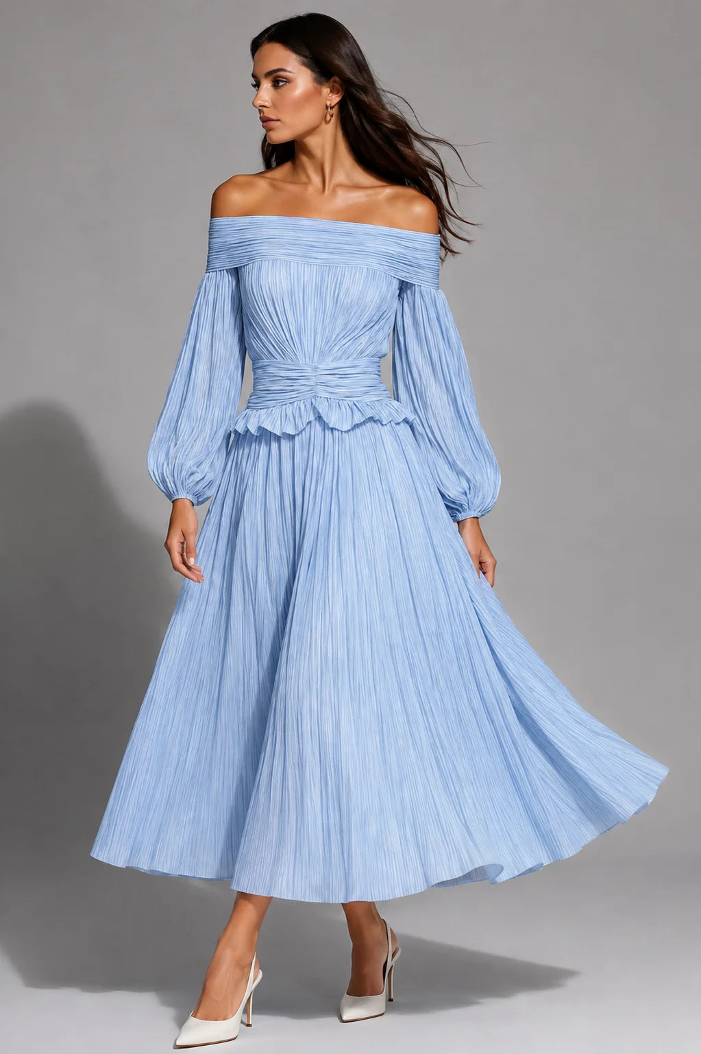 Suzanne | Women's Off-Shoulder Pleated Midi Dress