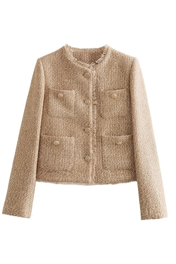 Tabitha | Women's Collarless Textured Cropped Jacket