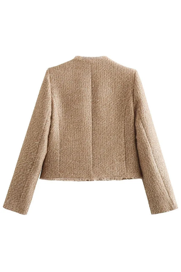 Tabitha | Women's Collarless Textured Cropped Jacket