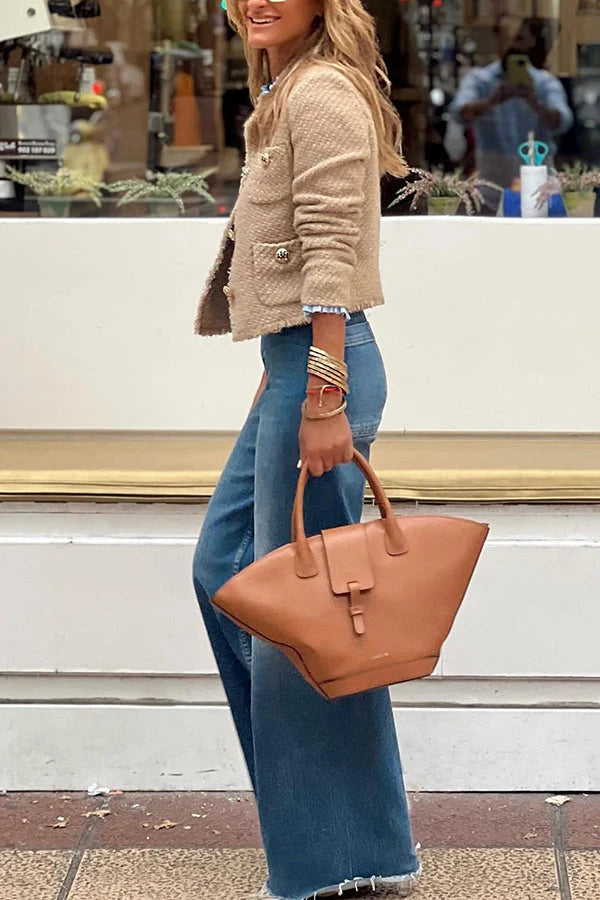 Tabitha | Women's Collarless Textured Cropped Jacket