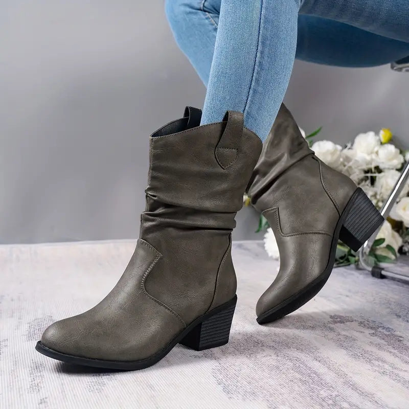 Tamsin | Ladies Slouch Block Heel Mid Calf Cowboy Boots