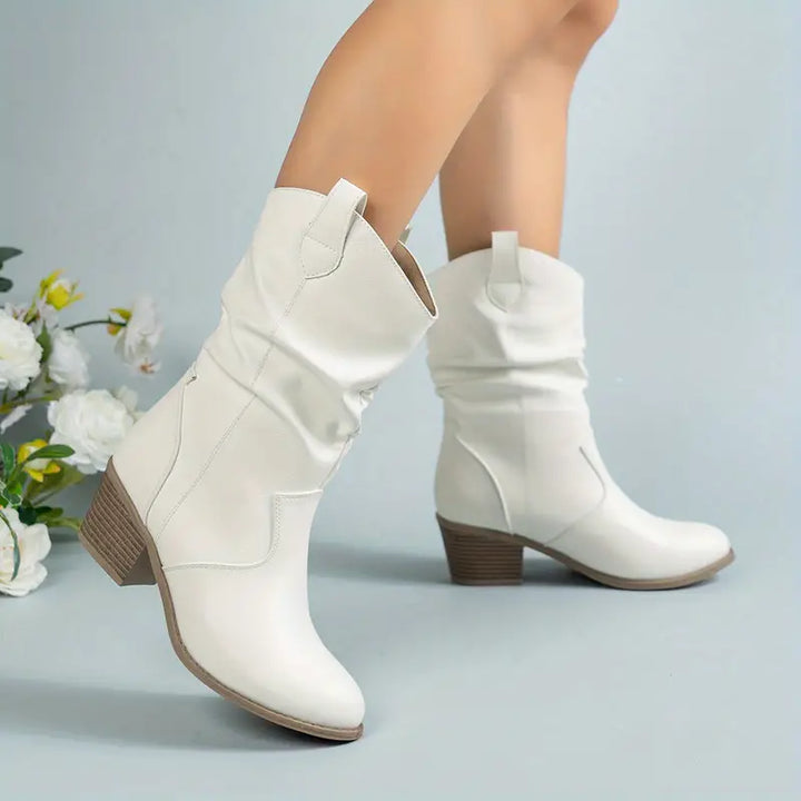 Tamsin | Ladies Slouch Block Heel Mid Calf Cowboy Boots