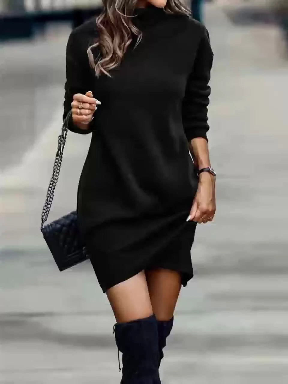Taylor | Women's High-Neck Knit Mini Dress