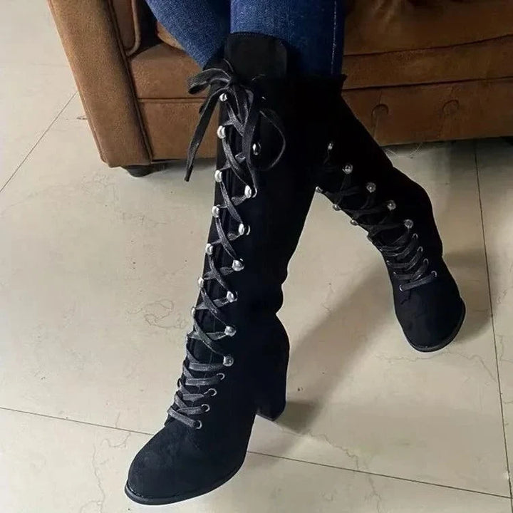 Tessa | Women's Block Heel Knee High Lace Up Boots