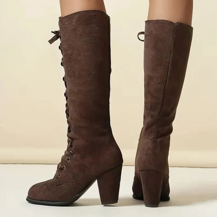 Tessa | Women's Block Heel Knee High Lace Up Boots