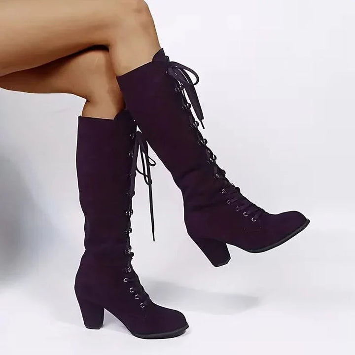 Tessa | Women's Block Heel Knee High Lace Up Boots