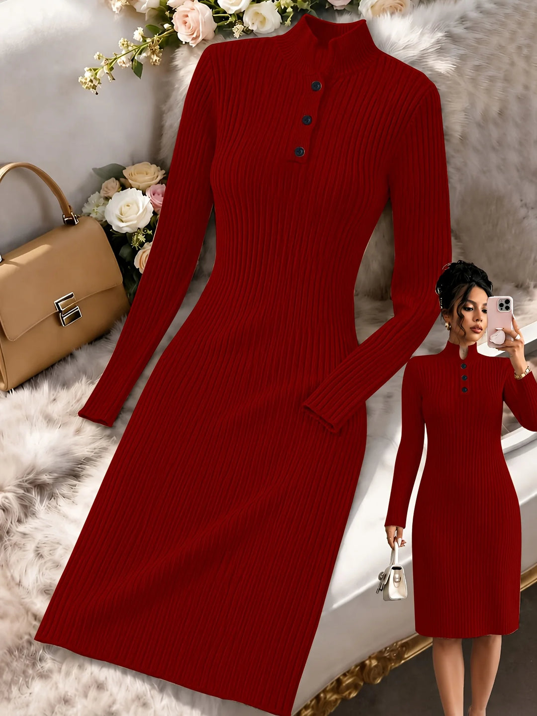 Tiffany | Women's Ribbed Midi Dress