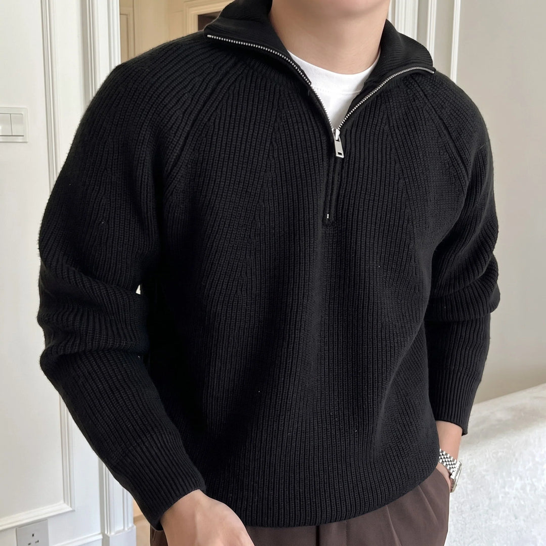 Toby | Men's Ribbed High Collar Knit Quarter Zip