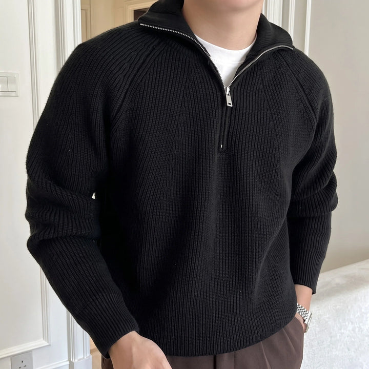 Toby | Men's Ribbed High Collar Knit Quarter Zip
